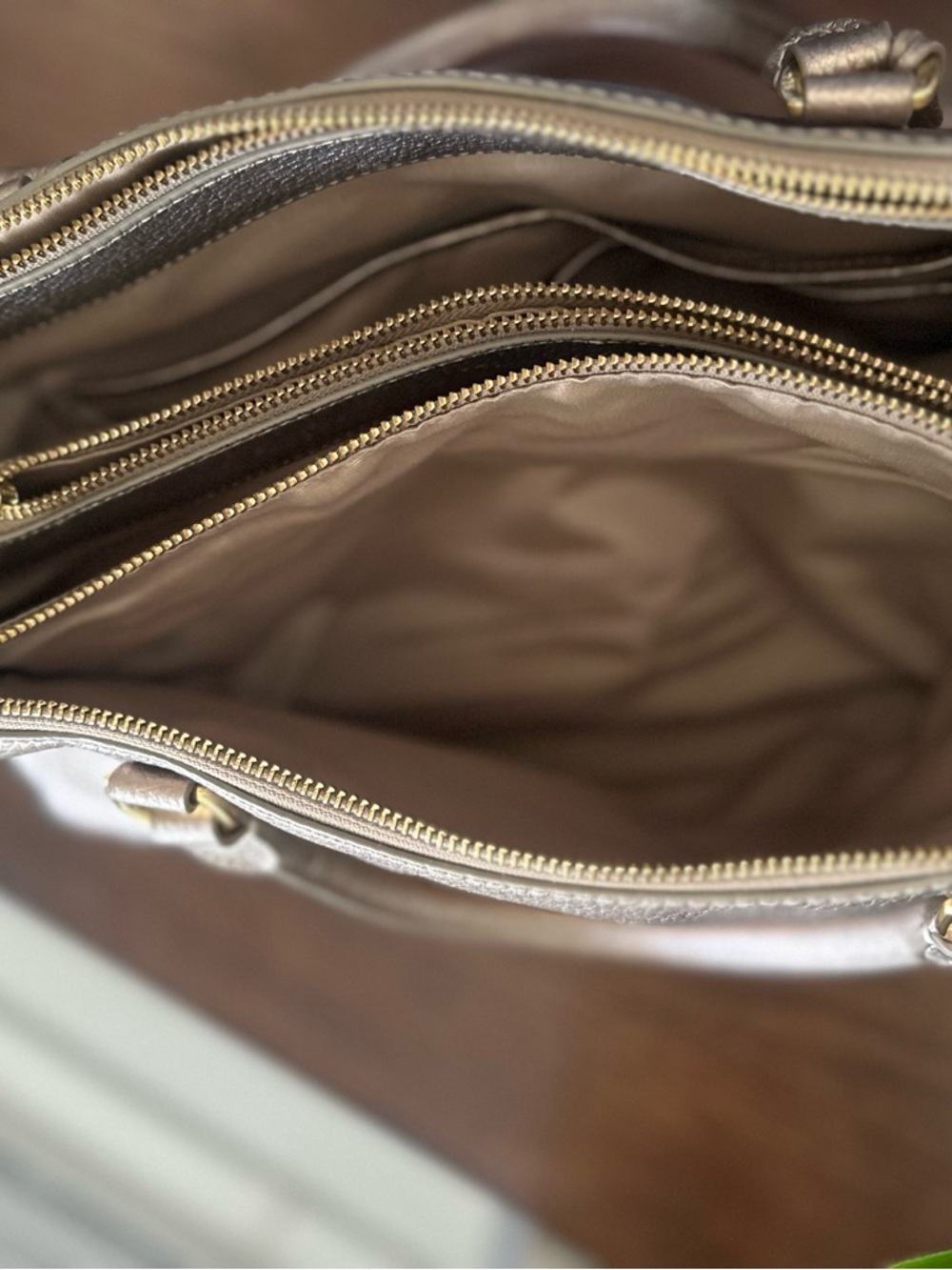 Lauren Ralph Lauren Metallic Pewter Pebbled Leather Satchel - Picture 9 of 16
